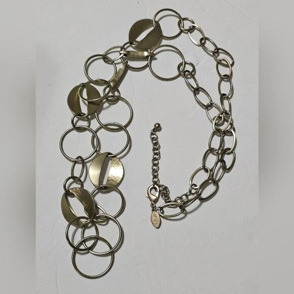 Chico's Hammered Gold Circle Long Necklace